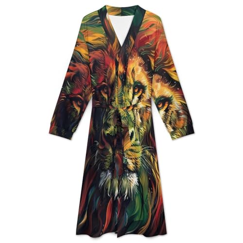 Rasta Lion Art Soft Robe Long Sleeve Bathrobes V Neck Sleepwear Spa Robes with Belt Men Woman3