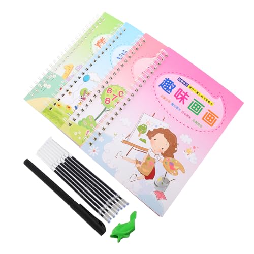 HONMEET 4個ヶ 子供用 書き方練習帳 凹槽デザイン 筆文字練習帳 学習用ノート
