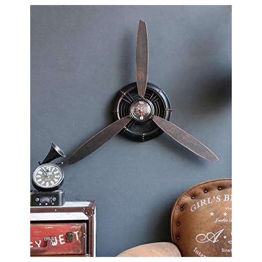 Metal Wall Decor Art Antique Airplane Propeller Aviation Wall Clock for Living Room Bedroom Rustic Wall Sculptures Brown 29.5×26.4 inches