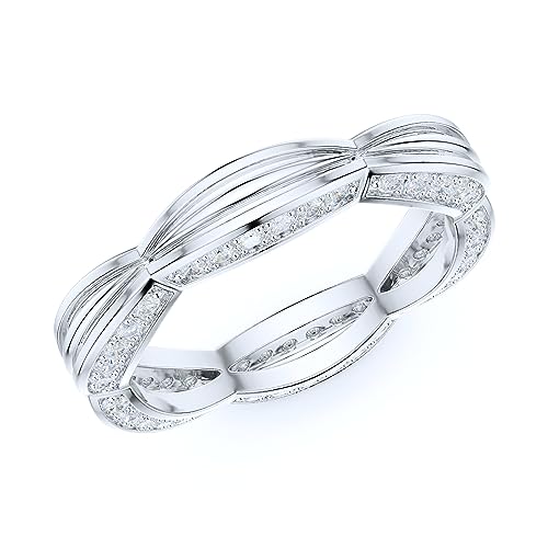 THELANDA Sterling Silver 4mm Special Two Sides Setting Infinity Waves Patterned Simulated Round Diamond Genuine Moissanite Full Eternity Band Wedding Ring