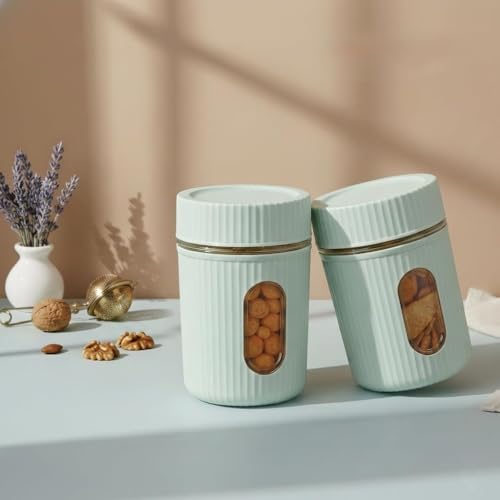 Image of Window Airtight Plastic Kitchen Storage Containers Set of 2 (500ml) | BPA-Free Food Grade Jars with Transparent Window View & Textured Grip | Dry Fruit, Spices, Pulses & Snacks (Multicolor)