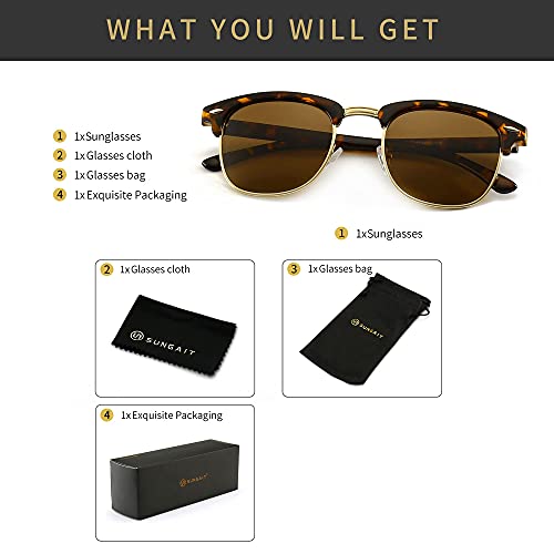 SUNGAIT Retro Round Semi Rimless Polarized Sunglasses UV Protection for Men Women