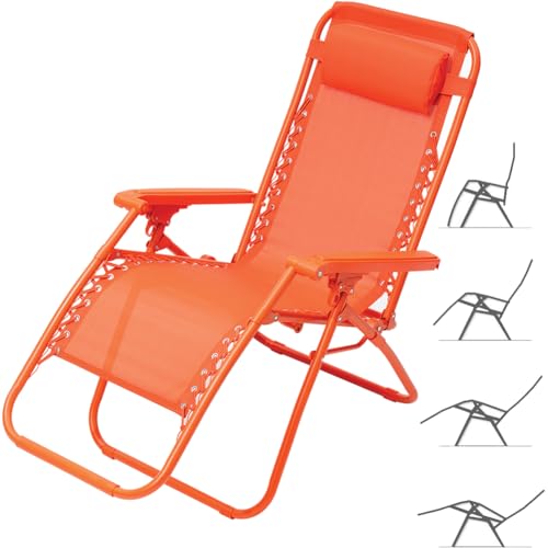 BAKAJI Sedia gravità Zero Sdraio da Giardino Poltrona Relax Pieghevole Salvaspazio Tubolari Acciaio 22mm Reclinabile in Texilene Traspirante, Mare Spiaggia Piscina Arredo Esterno (Arancione)