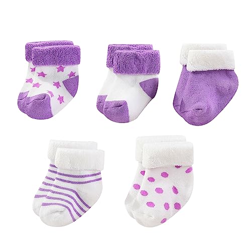Image of MAMIMAKA Unisex Baby Terry Socks 5-Pack for Baby boy and girl 0-12 Months Warm Cotton Socks