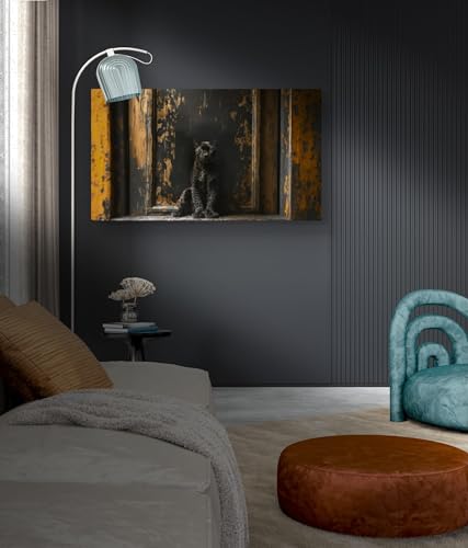 Tableau en verre acrylique noir et or d'une panthère avec finition luxe fabriquée en France
