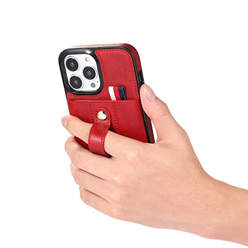 Coque en cuir iPhone 14 Pro Max étui magnétique luxe rouge