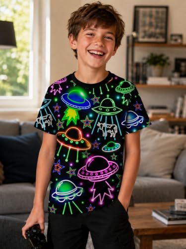 Image of uideazone Boys 3D Graphic T-Shirts Short Sleeve Crew Neck Tees 4-16Y