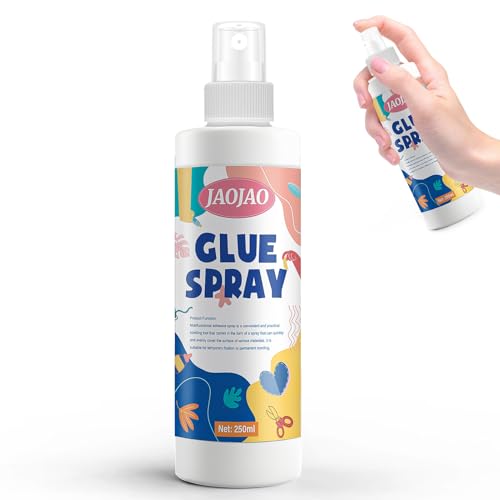 JAOJAO Adhesive Spray Glue, Glue Spray Adhesive for Paper Fast-Holding, Transparent After Drying, Heavy Duty Fast Bonding Versatile for Cloth Paper Wood Cardboard, 250ml