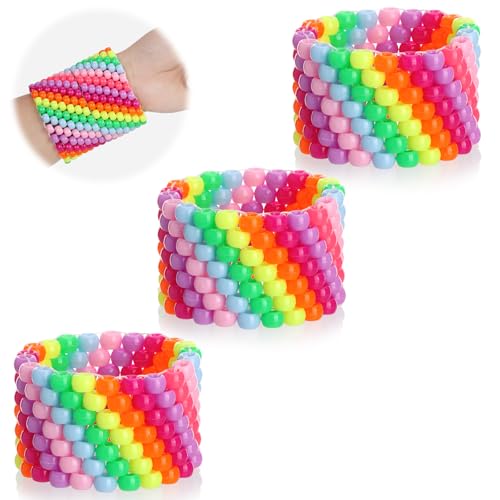 Rave Multi-layer Bracelets Stretch Rainbow Bracelets Multi Color Beaded Wrap Kandi Cuff Rave Accessories Jewelry Music Party Favor for Women Friends EDM Party Music Festival
