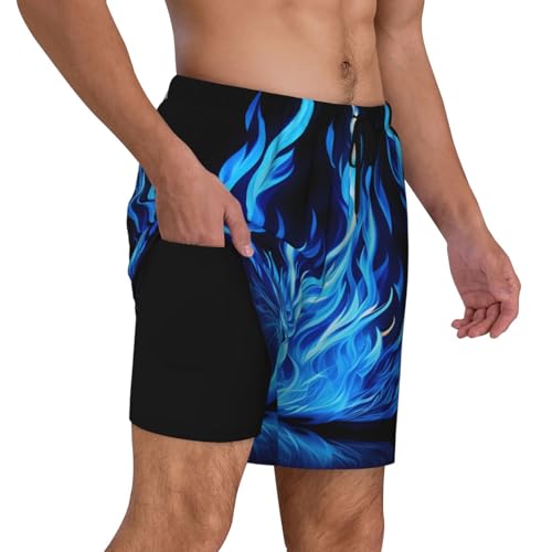 Short de bain indigo homme imprimé flamme avec doublure de compression - 3