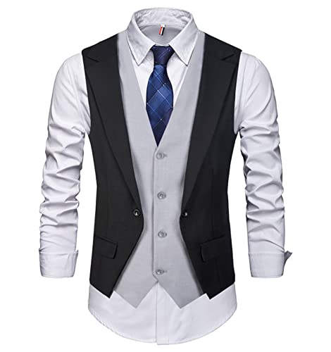 Herrenanzüge Weste Hochzeitsanzug V-Ausschnitt Ärmellos Slim Fit Jacke Groomman Freizeitwesten für formelle Party für Männer Smoking, Schwarz, Large Cover
