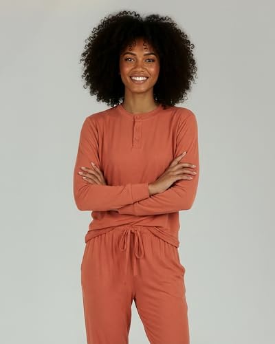 Image of Real Essentials 2 Pack: Women's Soft Long Sleeve Sleep Set - Comfortable Lounge Pull Over Hoodie and Henley Jogger