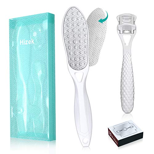 Hornhautraspel Fuß, Hizek Hornhauthobel Set mit 10 PCS-Klingen, Hornhautfeile Rutschfestem Festem Griff, Fußfeilen Pediküre Werkzeuge zum Entfernen von harter und Schwieliger Haut, Hornhautentferner