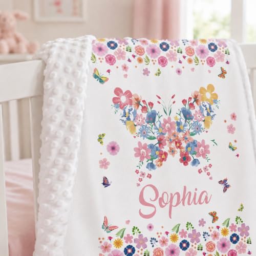 Image of Personalized Baby Blanket for Girls, Custom Nursery Blanket with Name, 30 x 40 Inch Soft Minky Blanket for Baby Toddlers, Newborn Print 05