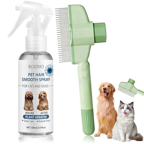 Sciogli Nodi Pelo Cane e Gatti Spray + Spazzola per Cani e Gatti,Kit Districante per Animali Domestici,Contiene Olio di Cocco,Districa e Rimuove Gli Odori (100ml, Pettine verde per animali domestici)