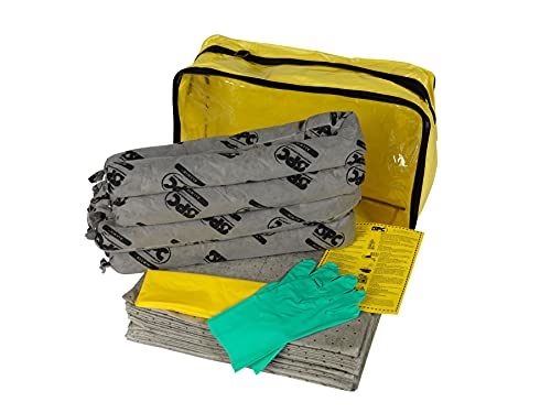 SPC® by Brady Kit Anti-Inquinamento Universale – Kit Antisversamento per Piccole Fuoriuscite, Assorbe Oli, Acqua, Solventi e Refrigeranti, Include 25 Panni Assorbenti, 4 Calze, Guanti e Sacco