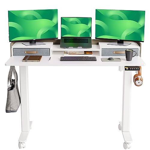 Claiks Standing Desk with Drawers, Stand Up Electric Standing Des...