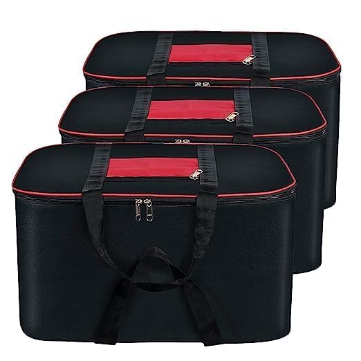 WINGSFLY Underbed Storage Bag Moisture Proof Cloth Organiser Big Underbed Storage Bag with Zippered Closure and Handle(Black Red, 54x46x28cm) (Pack of 3)-image-12