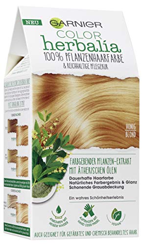 Produktfoto von Garnier Haarfarbe, 100% Pflanzenhaarfarbe, für natürliche, glänzende Farbe, vegan, Color Herbalia, Honigblond, 3x1&hellip;