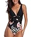 Yuson Girl Donna Costumi da Bagno Interi Bikini Sexy V Profonda Bikini Brasiliana Flower Print Wire Free Costume Mare da Donna Intero Push up Vintage Bikini Fiore(Nero, S)