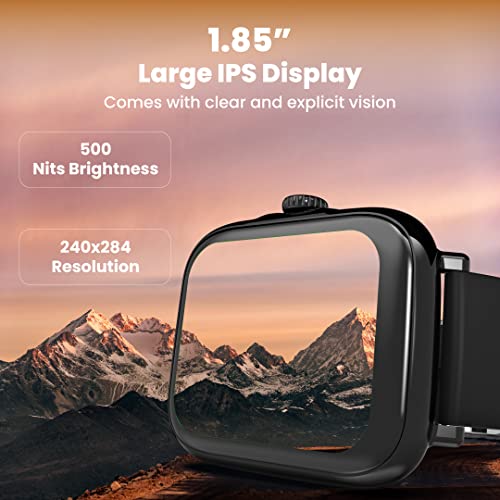 Image of (Refurbished) Hammer Ace 4.0 Calling Smart Watch with Large 1.85 inch IPS Display, Dual Mode, Spo2, Heart Rate, Strong Metallic Body & Skin Friendly Strap, Black