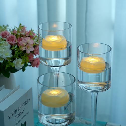 Image of Aignis 12pcs Flameless LED Floating Candles, Ivory Rose Plastic Tealights Battery Operated, 120+ Hours Glow Time, Cozy Light for Romantic Pool /Bathtub /Hot Bath /Wedding Centerpiece Decor(D2.83*H1.42)