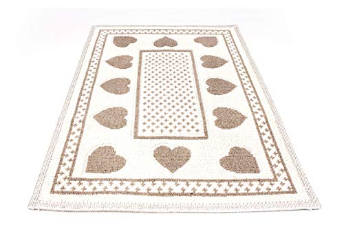BIANCHERIAWEB Tappeto Casa Bagno/Cucina Cotone con Cuori Disegno Braies Colore Tortora 60x110 Tortora