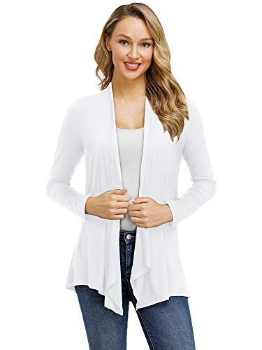 Cardigans for Women Casual Open Front Long Sleeve Lightweight Soft Basic Cardigan (White, X-Large)2