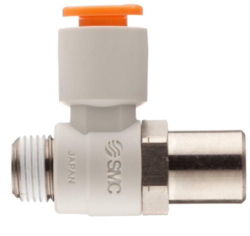 SMC AS3201F-N03-11ST Air Flow Control Valve with Push-to-Connect Fitting, PBT & Nickel Plated Brass, Elbow, Tamper Proof, With Sealant, 3/8" NPT x 3/8" Tube OD - Thumbnail 2