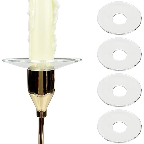 VGEUNA 4 Pieces Bent Glass Candle Bobeches for Candlesticks Taper Candle Wax Catcher Rings Candle Wax Drip Protectors (Round)