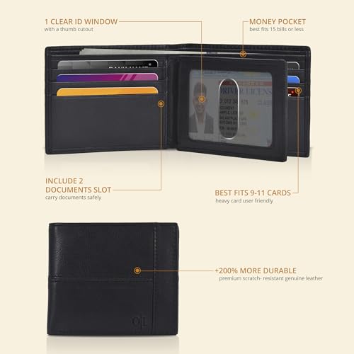 Image of Oak Leathers Leather Wallet for Men - RFID Bifold Wallets with 9 Credit Cards 1 ID Window Slim Minimalist Front Pocket Gift For Men