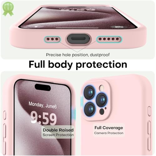 Image of LOVE 3000 Designed for iPhone 15 Pro Max Case, Premium Silicone with [Soft Anti-Scratch Microfiber Lining] Shockproof Protective Phone Case for Men Women Girls 6.7 inch, Chalk Pink