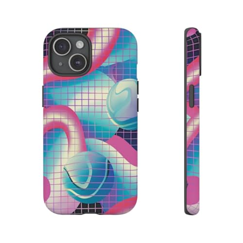 Coque iPhone 15 rose rigide mate à motif géométrique abstrait 3D tendance