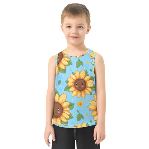 JUNZAN Cartoon Cute Sunflowers Boys Athletic Tank Tops Sleeveless Teens Vest Youth Undershirt for Beach Travel Sports 3T2