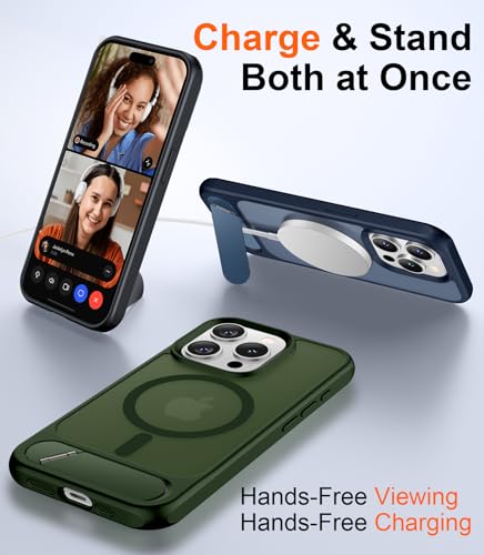 Image of Magnetic Compatible with iPhone 15 Pro Case, [Built-in Invisible Kickstand][Compatible with MagSafe][Military Grade Shockproof] Slim Translucent Matte Phone Case for iPhone 15 Pro 6.1 inch