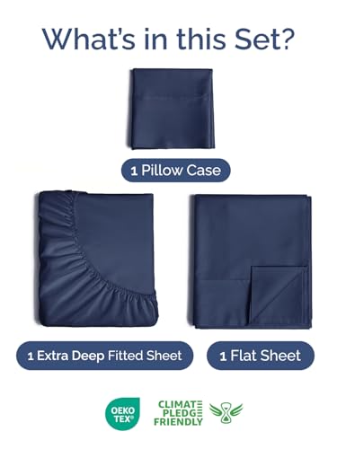 Image of Extra Deep Pocket Twin Size Sheet Set - 3 Piece Breathable & Cooling Bed Sheets - Hotel Luxury Bedding with 16 to 21 inch Extra Deep Pockets - Soft, Fade and Wrinkle Resistant - Oeko-Tex - Navy Blue