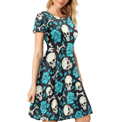 Image of AFPANQZ Womens Casual Summer Lightweight Vintage Dress Short Sleeve Midi Dress Knee-Long Luxury Formal Dress