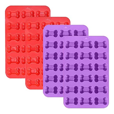PIVHWIR Bone Silicone Molds, Food Grade Non-Stick Silicone Molds for Chocolate, Candy, Dog Treats, Jelly, Ice Cube (4 PCS, Red+Purple) Cover