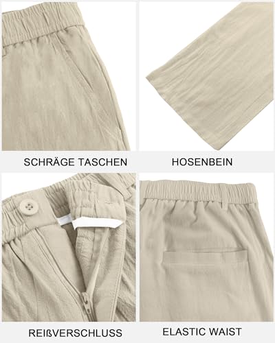 LVCBL Pantalon Homme Été - Léger & Confortable - Pantalon Loisirs/Plage, Kaki, M – vue 3