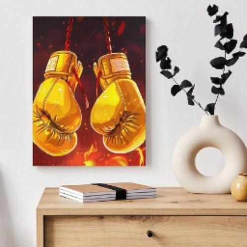 Toile gants de boxe jaune decoration murale chambre cadre design 21x30