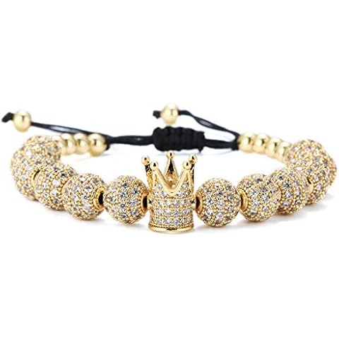 GVUSMIL Imperial Gold Crown 8mm Beads Bracelets Luxury CZ Italian Style Charm King Royal Bracelet for Men Cover