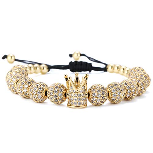 Imperial Gold Crown 8mm Beads Bracelets Luxury CZ Italian Style Charm King Royal Bracelet for Men Boys