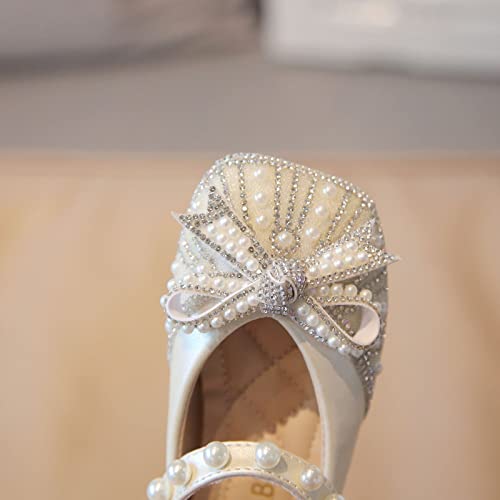 Toddler Girl Dress Shoes,Autumn Girls Casual Shoes Shiny Pearl Rhinestone Bow Dress Shoes Dance Shoes 1-11 Years4