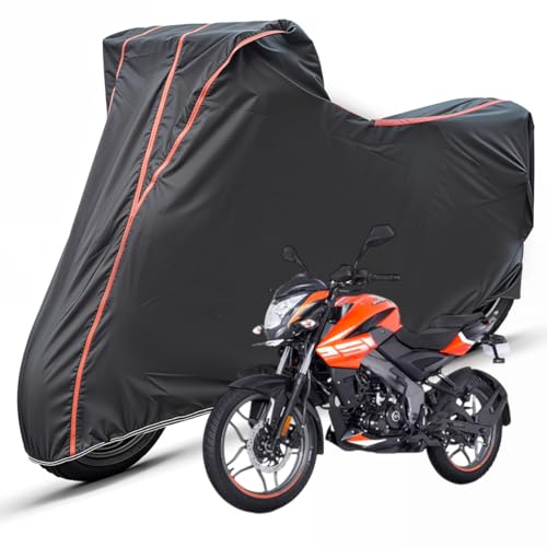 Image of Two Wheelers Bike Body Cover Compatible for Bajaj Pulsar NS125, UV Resistant, Dustproof, Triple Stitched, Elastic Bottom, Red Piping Motorcycle Cover (Black, Pack of 1)