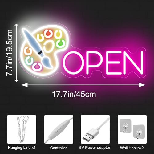 Image of Paint Tray Open Neon Sign Art LED Light Painting Room Wall Decor | USB Powered Dimmable Paint Palette Neon Sign Art Studio Decor 17.7 inchx7.7 inch