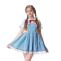 LMYOVE Kids Dorothy Costume for Girls Wizard of Oz Dress with Bow Halloween Outfit Fancy Plaid Print Dress Up 3Pcs(XL,12-14Y)