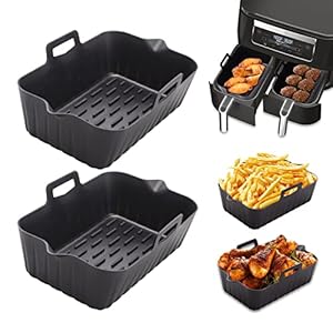 Alyvisun siliconen luchtvorm, 2-delige accessoires olievrije friteuse herbruikbare luchtfriteuse-accessoires voor keuken, oven, magnetron, zwart, 17,5 x 12 x 6 cm