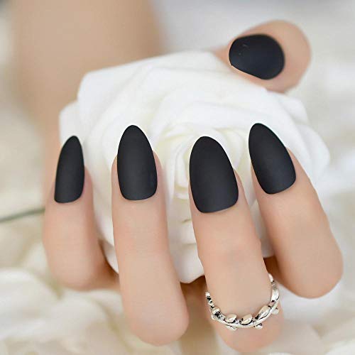 GeRRiT False Nails Classic Pure Black Matte Stiletto Frosted False