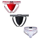 JOCKMAIL 3PCS/Pack Jockstrap Athletic Supporters for Men Jock Strap Male Underwear for Gym Men's Thong Underwear Sport (US, Alpha, XX-Large, Regular, Regular, Black+White+Red)
