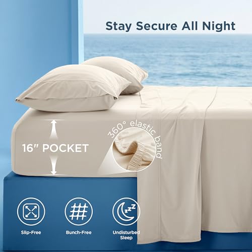 Image of Bedsure Cooling Sheets King Size, Silver Infused Bed Sheets, Q-Max>0.46 | Instant Cooling for Hot Sleepers, Luxury Soft, Silky Smooth, Breathable, Deep Pocket Up to 16 inch, 4 Pieces with Pillowcases